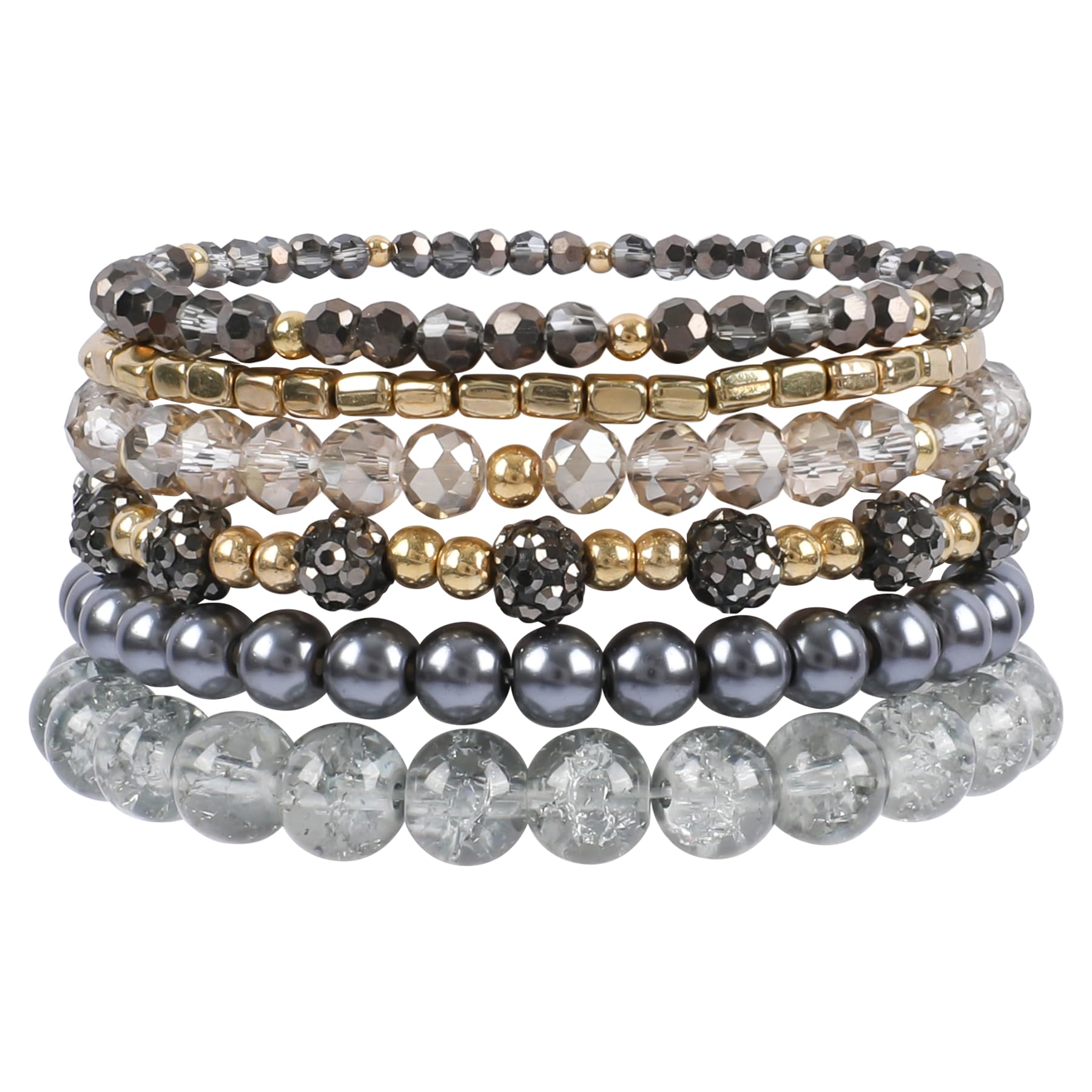 IDEAJOY Beaded Bracelets Bracelet Boho Multi-Layer Beaded Stacking Versatile Strand Stretch Crystal Beads Wrap Slip-on Cuff Bangle Set Cute Friendship Bracelets for Women Trendy
