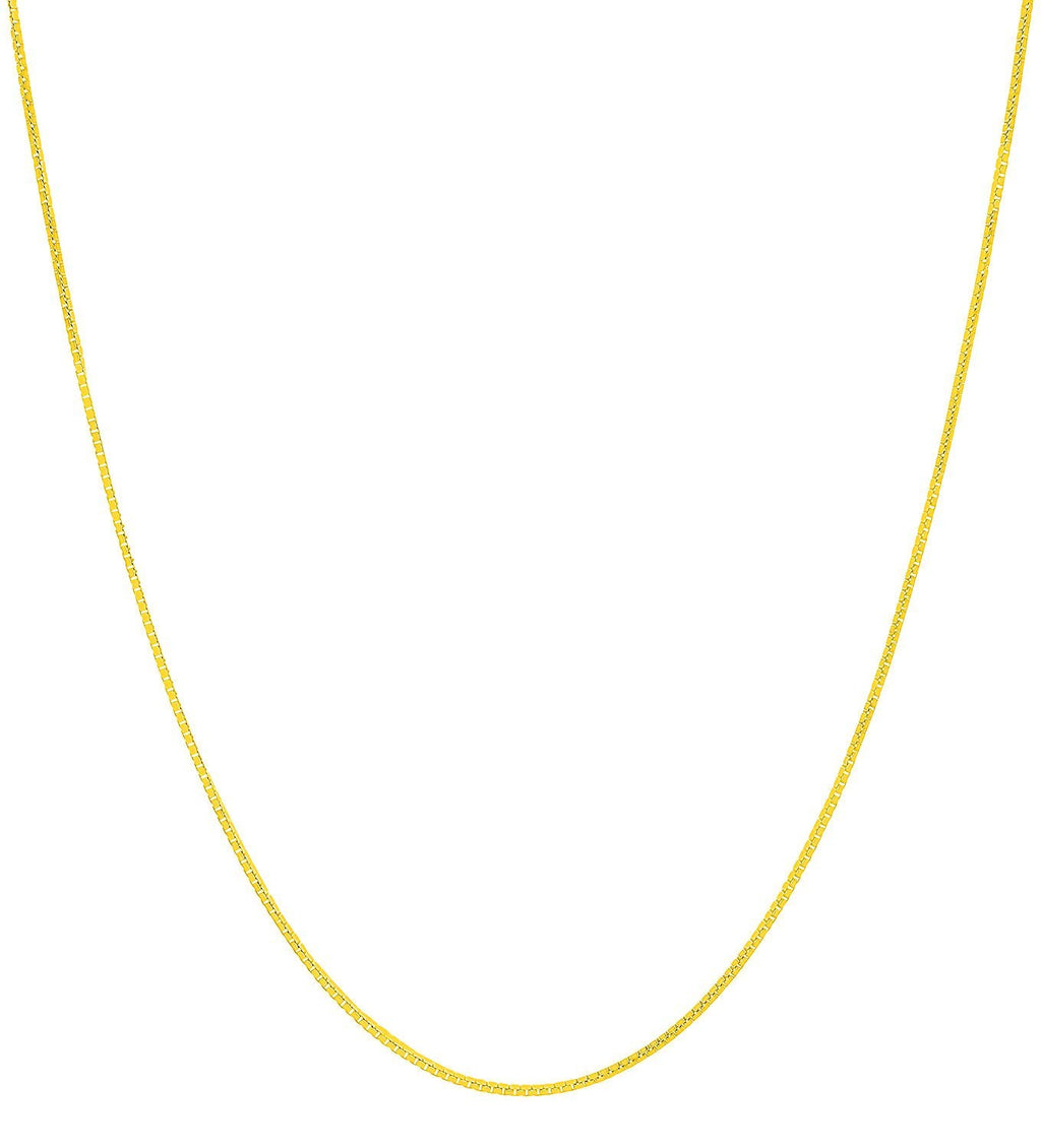 Italian Fashions 10k REAL Yellow Gold Solid 0.8mm Diamond-Cut Square Mirror Box Link Chain Necklace with Lobster Clasp Veneziana for Women (0.8 MM 14 In 10K Yellow Solid Gold ITALY) Gold No Gemstone
