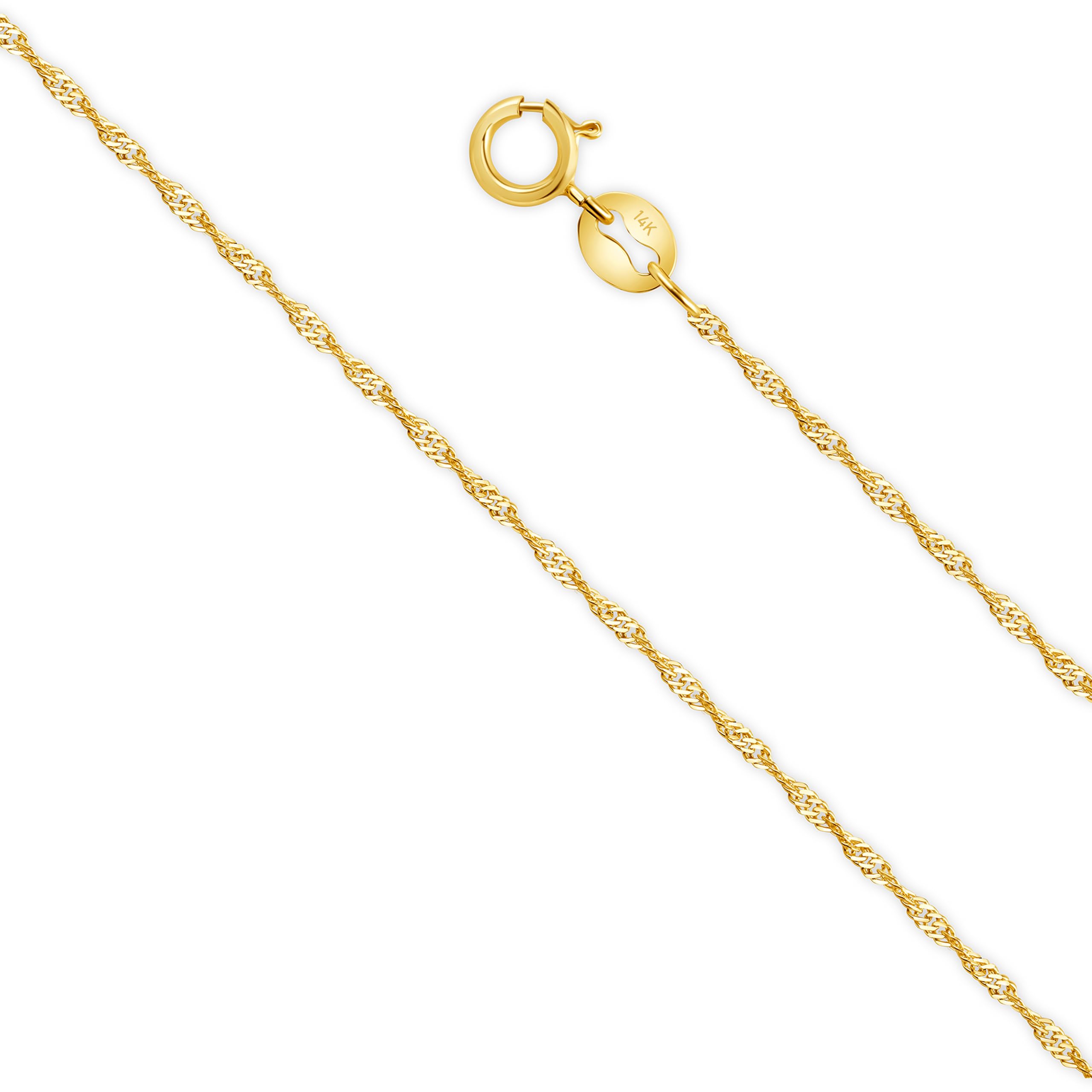EVAYA 14K Gold Singapore Chain Necklace for Women & Men (1-1.5mm Width 14-24" Length) - Cadenas de Oro Puro de 14K (1mm 22 Inches 14k Yellow Gold)