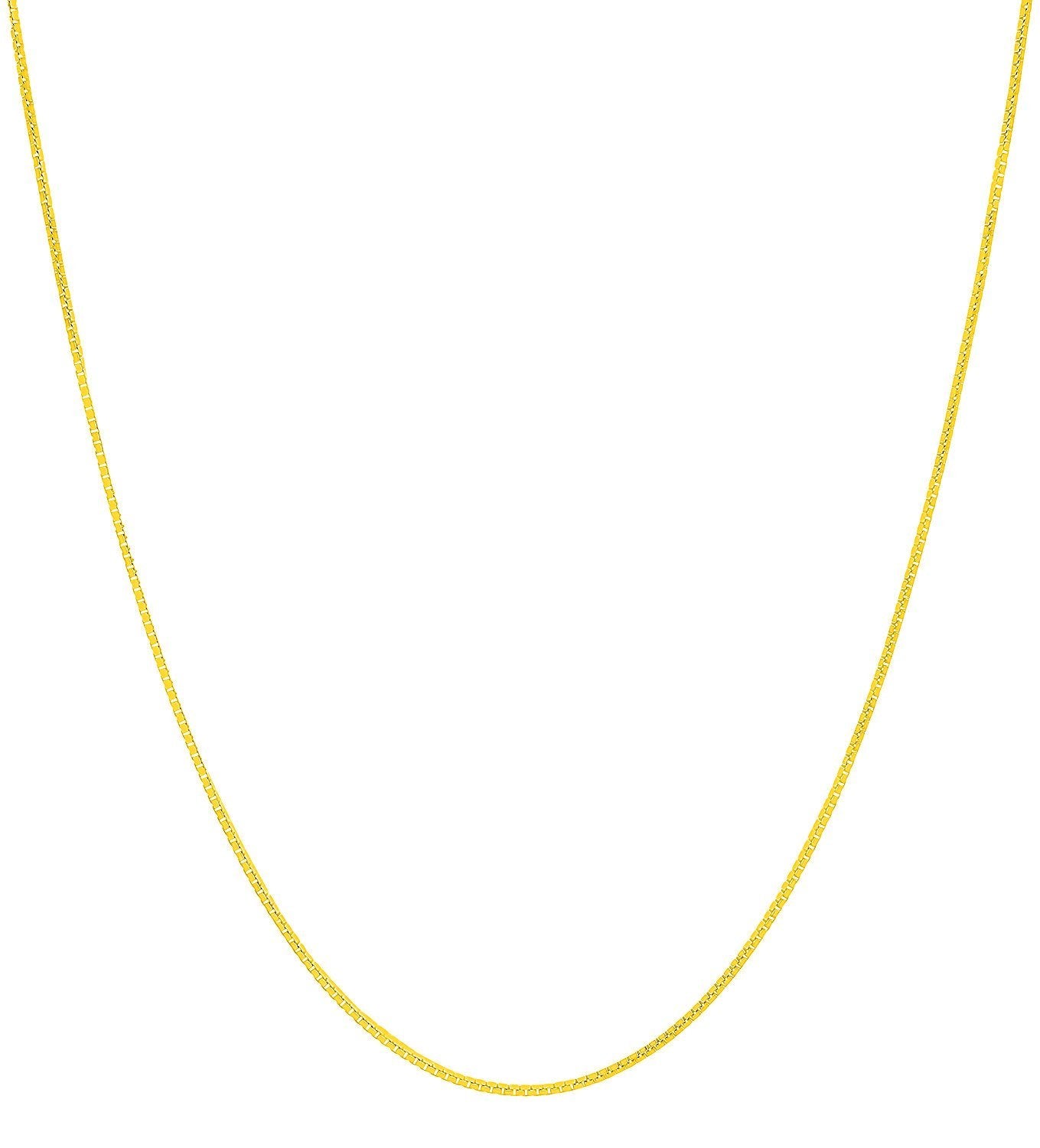 Italian Fashions 10k REAL Yellow Gold Solid 0.8mm Diamond-Cut Square Mirror Box Link Chain Necklace with Lobster Clasp Veneziana for Women (0.8 MM 14 In 10K Yellow Solid Gold ITALY) Gold No Gemstone