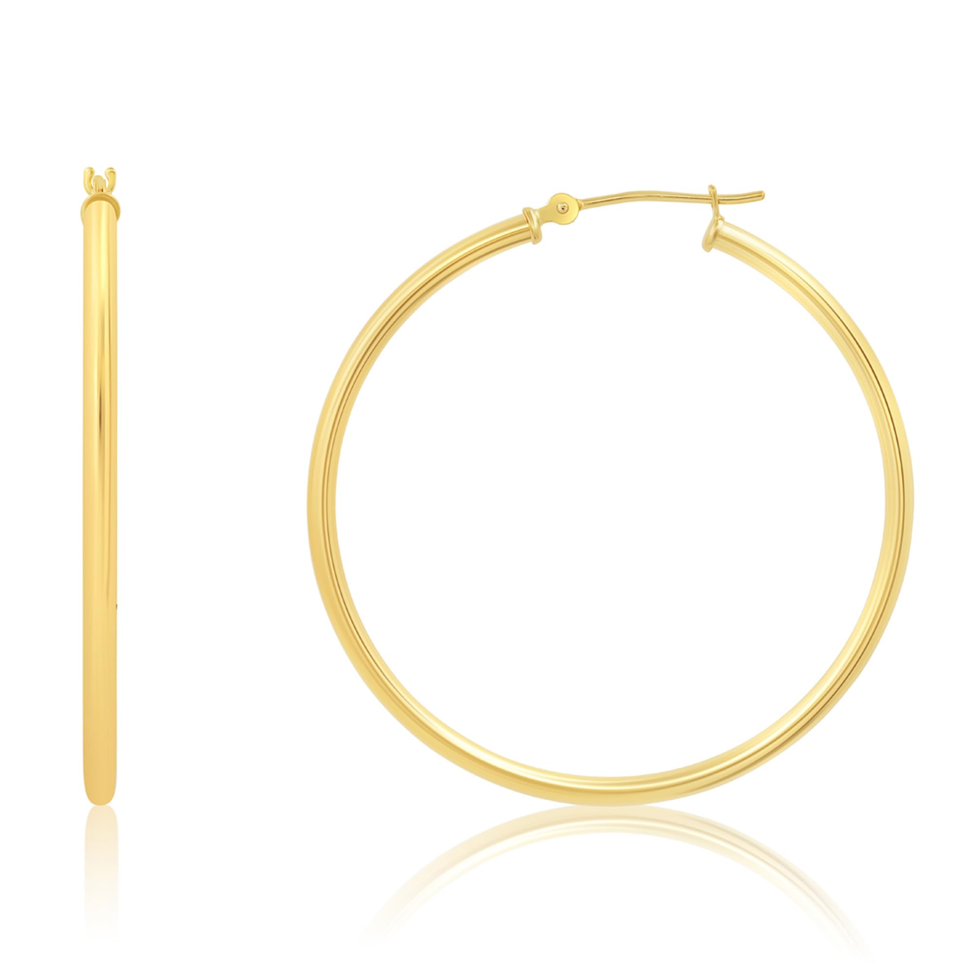 MAX + STONE Solid 14k Gold Hoop Earrings with Click Tops for Women | 1.5 Inch Large Yellow Gold