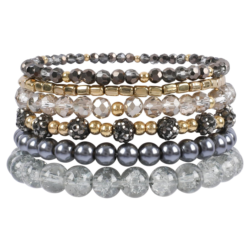 IDEAJOY Beaded Bracelets Bracelet Boho Multi-Layer Beaded Stacking Versatile Strand Stretch Crystal Beads Wrap Slip-on Cuff Bangle Set Cute Friendship Bracelets for Women Trendy